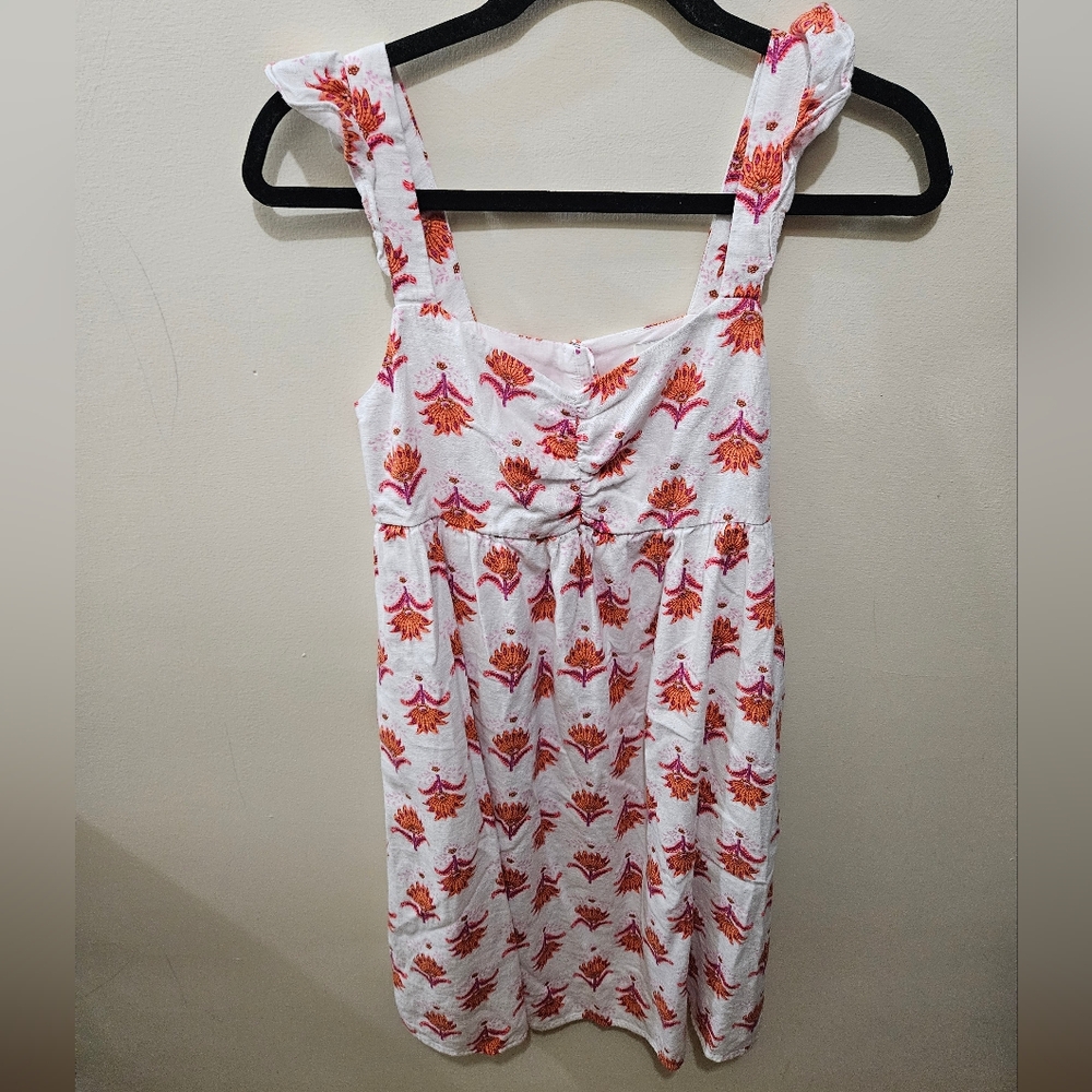 J Crew White Floral Ruffle Linen Viscose Babydoll Above Knee Beach Vaca Dress 00